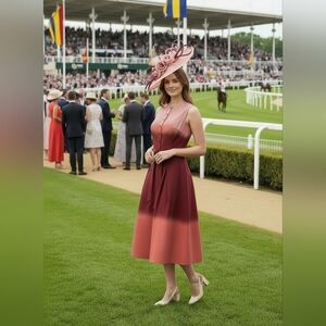 Carolina Herrera Sleeveless Ombre Midi Dress in Pink and Burgundy